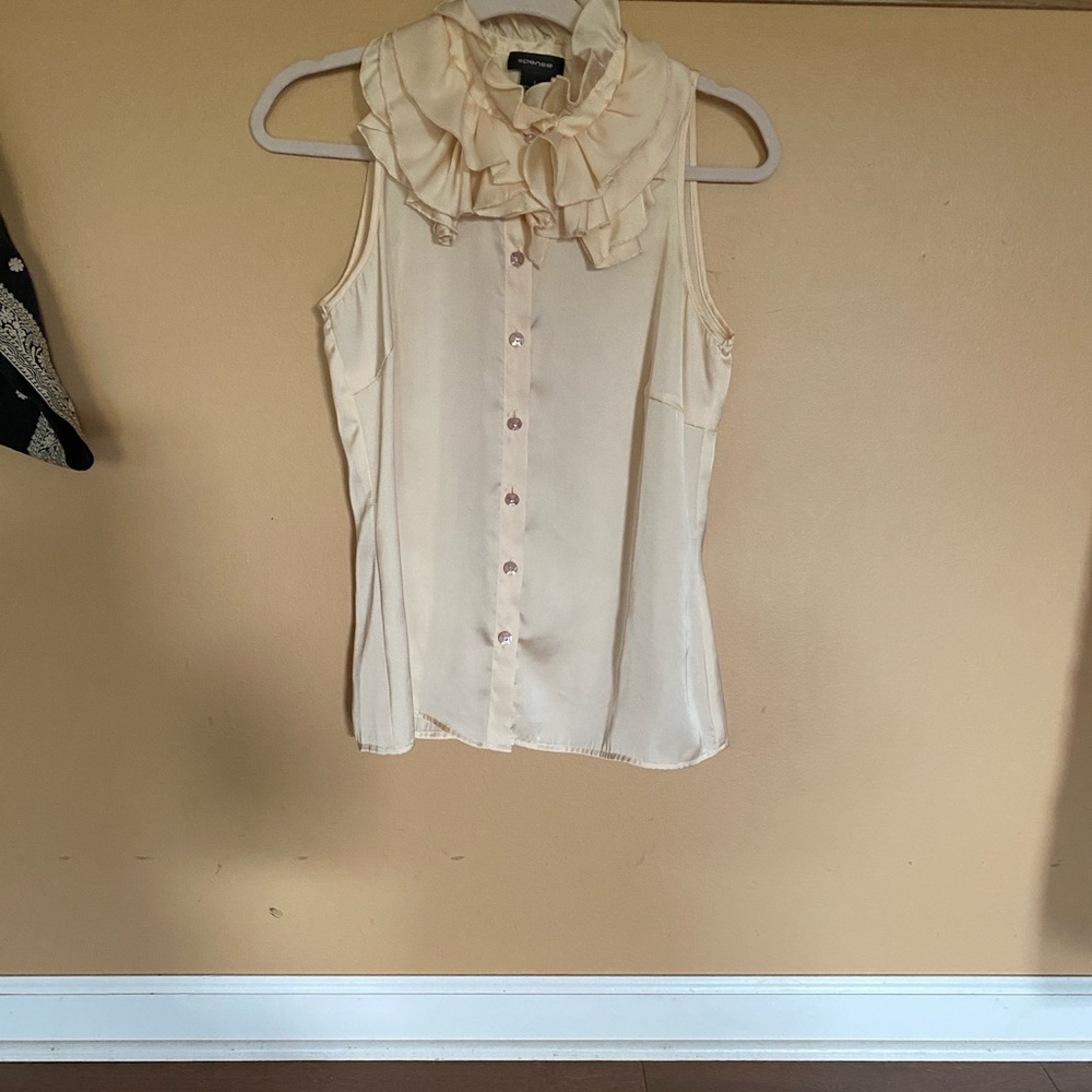 Spense Cream Sleeveless Ruffle Blouse
